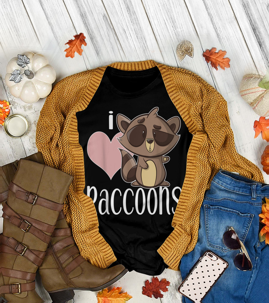 I Love Raccoons Cute Cartoon Character For Raccoon Lovers T-Shirt