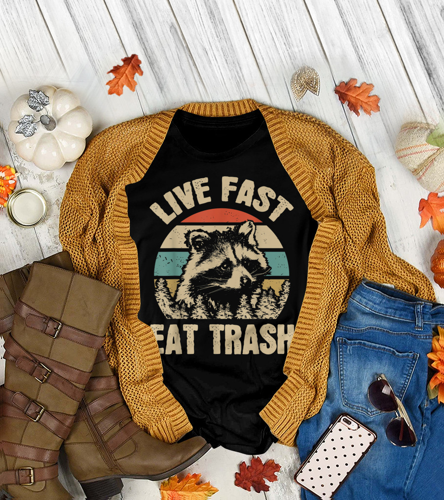 Live Fast Eat Trash Raccoon Camping Hiking Lover T-Shirt