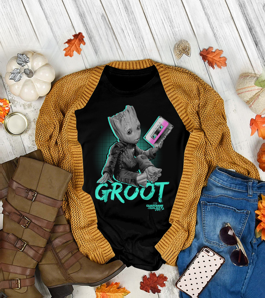 Groot Guardians of the Galaxy Vol 2 Neon Cassette Tape T-Shirt