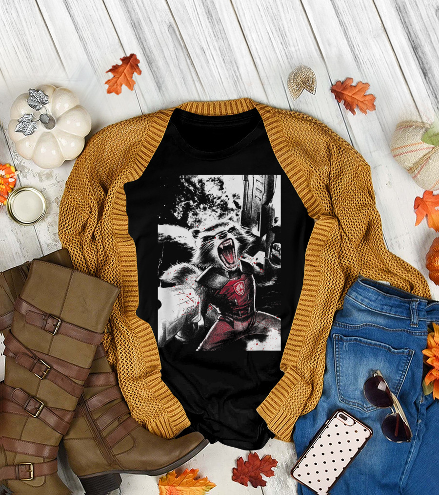 Marvel Rocket Guardians of the Galaxy Roar Cosmic Battle Scene T-Shirt