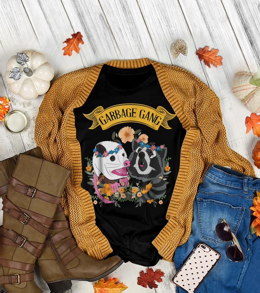 Garbage Gang Opossum and Raccoon Flower Crown Duo T-Shirt