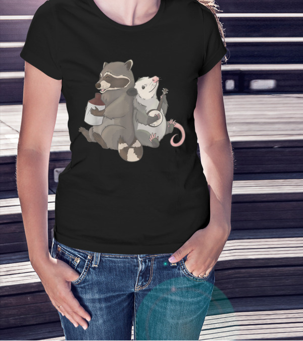 Opossum Raccoon Duo Playing Banjo And Jug Instrument Together T-Shirt