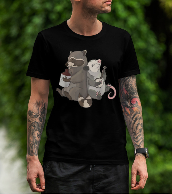 Opossum Raccoon Duo Playing Banjo And Jug Instrument Together T-Shirt
