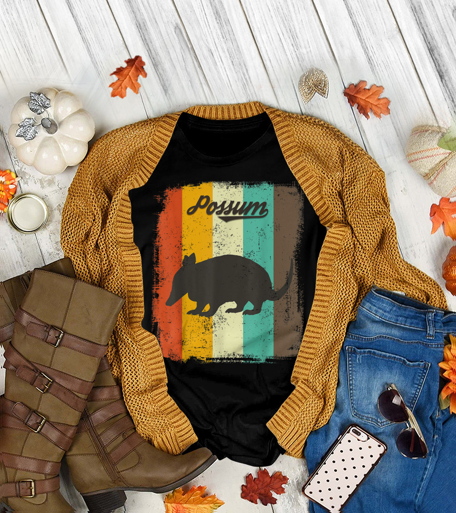 Possum 70S Vintage Animal Lover Retro Stripes T-Shirt