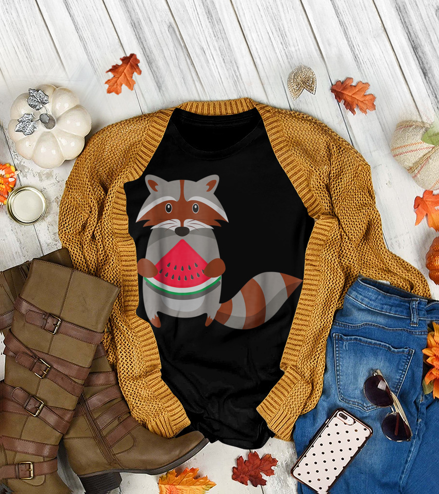 Raccoon Pet Holding Juicy Watermelon T-Shirt
