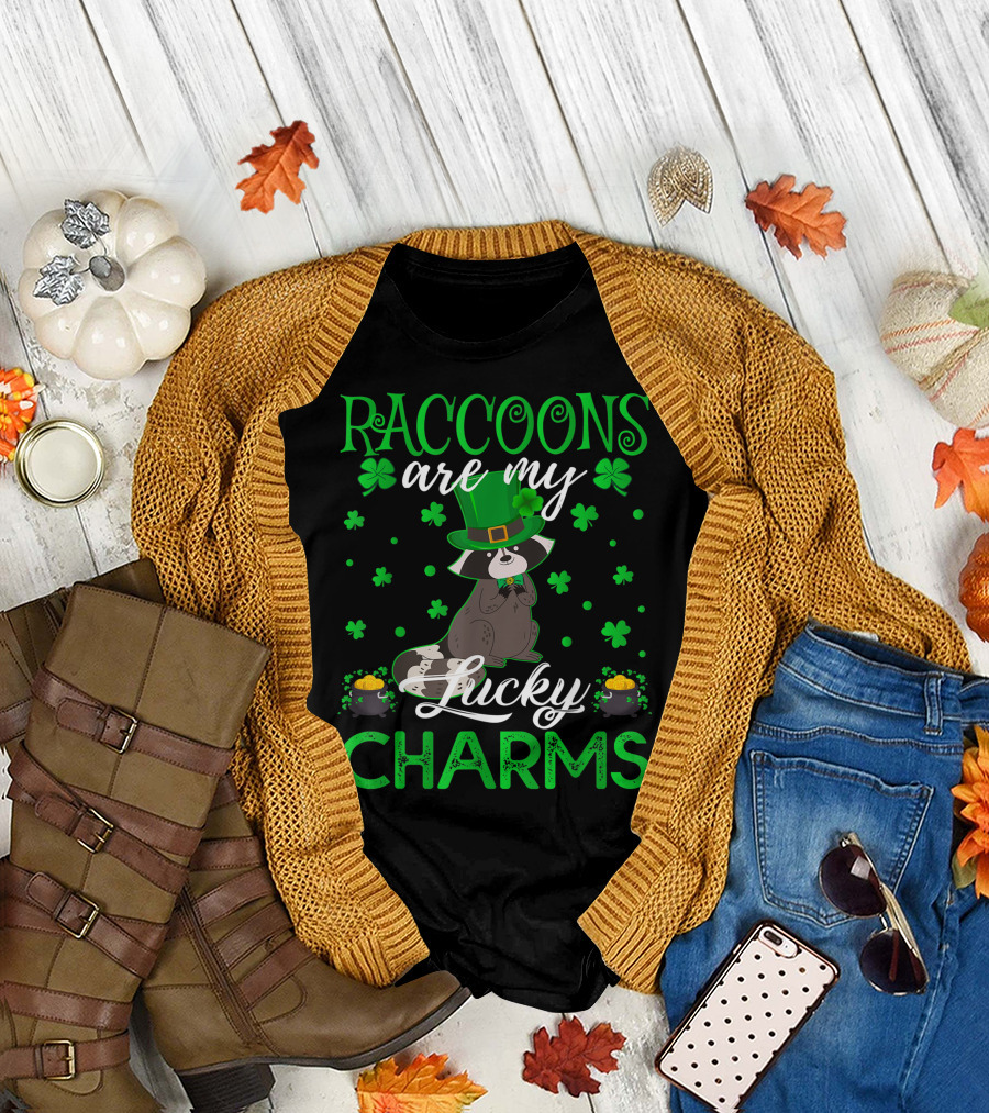 Raccoons Are My Lucky Charms Saint Patrick's Day Clovers T-Shirt
