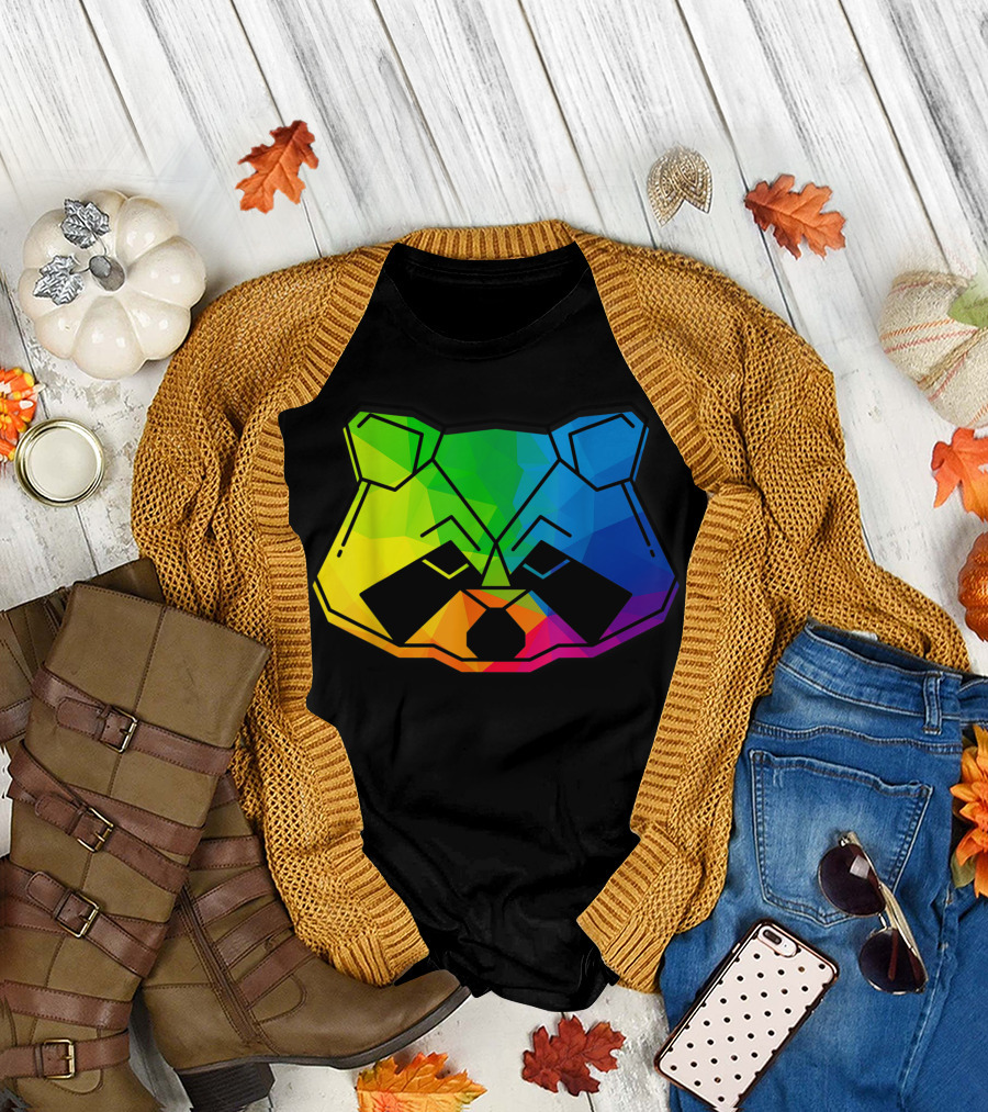 Raccoon Animal Vintage Kids Rainbow Geometric T-Shirt