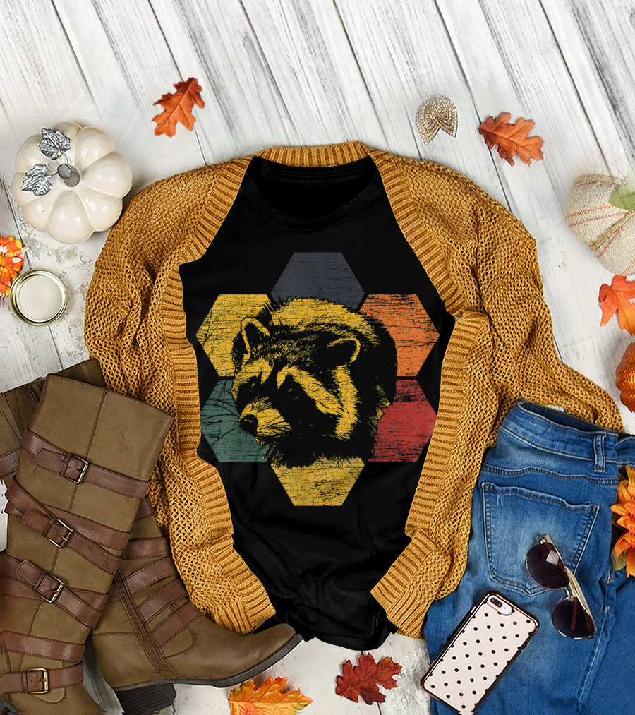 Retro Raccoon Hexagon Vintage T-Shirt