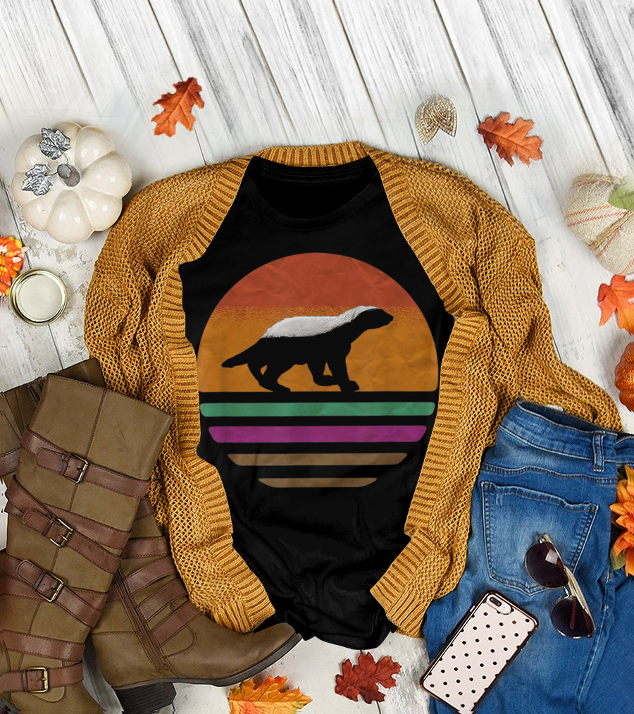 Retro Honey Badger Team We Take What We Want Vintage 80s Sunset T-Shirt