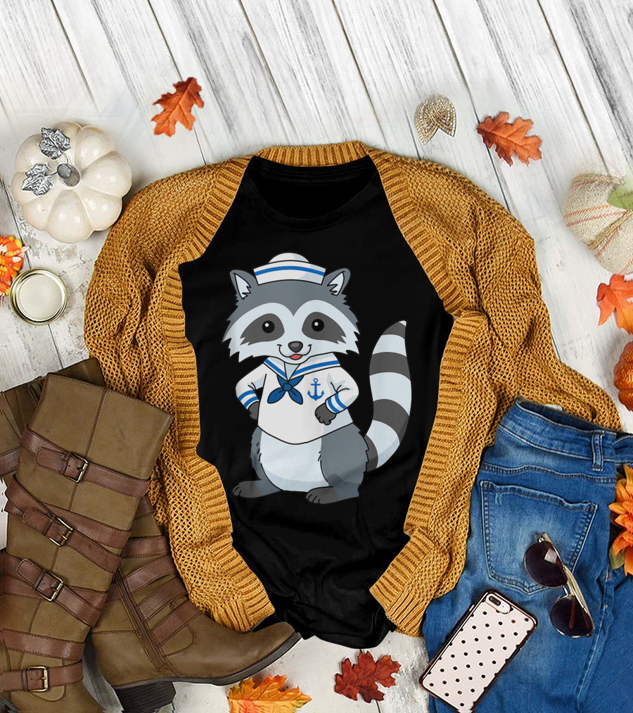 Kawaii Raccoon Sailor Kids Sailing Iconic Nautical T-Shirt