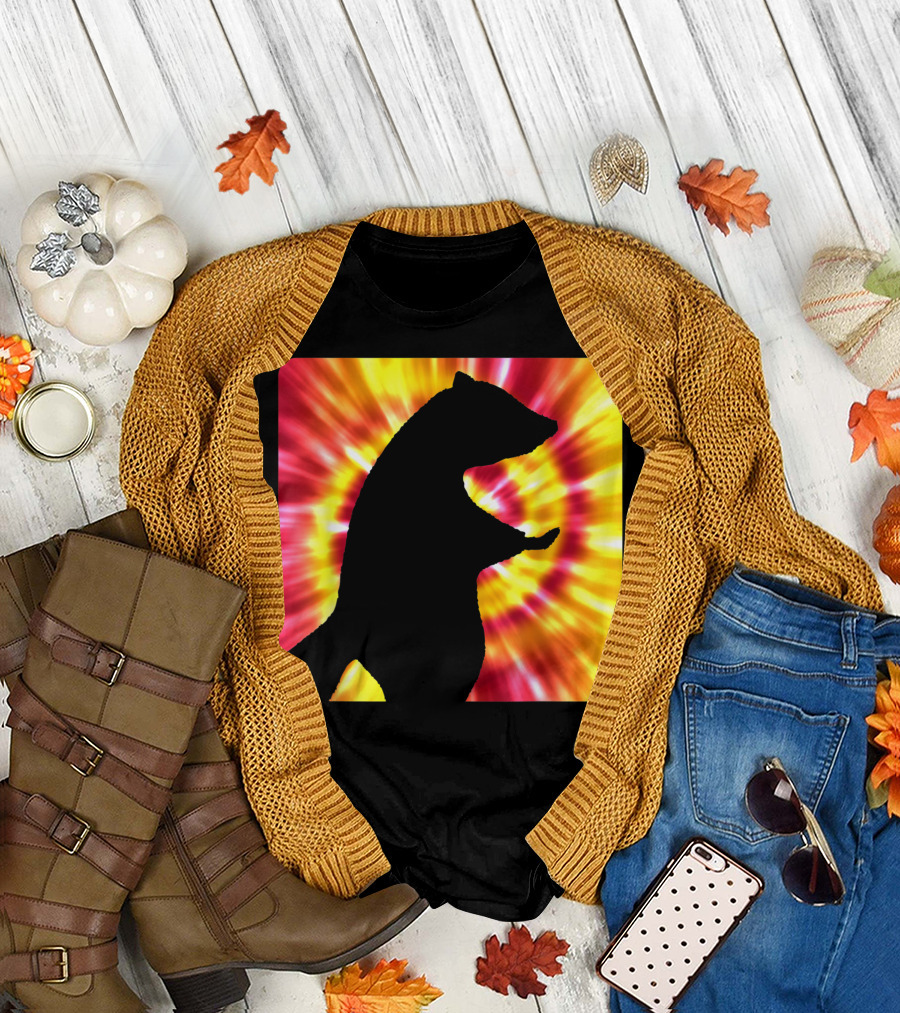 Tie Dye Raccoon Silhouette Against Vibrant Swirl Background For Raccoon Lovers T-Shirt