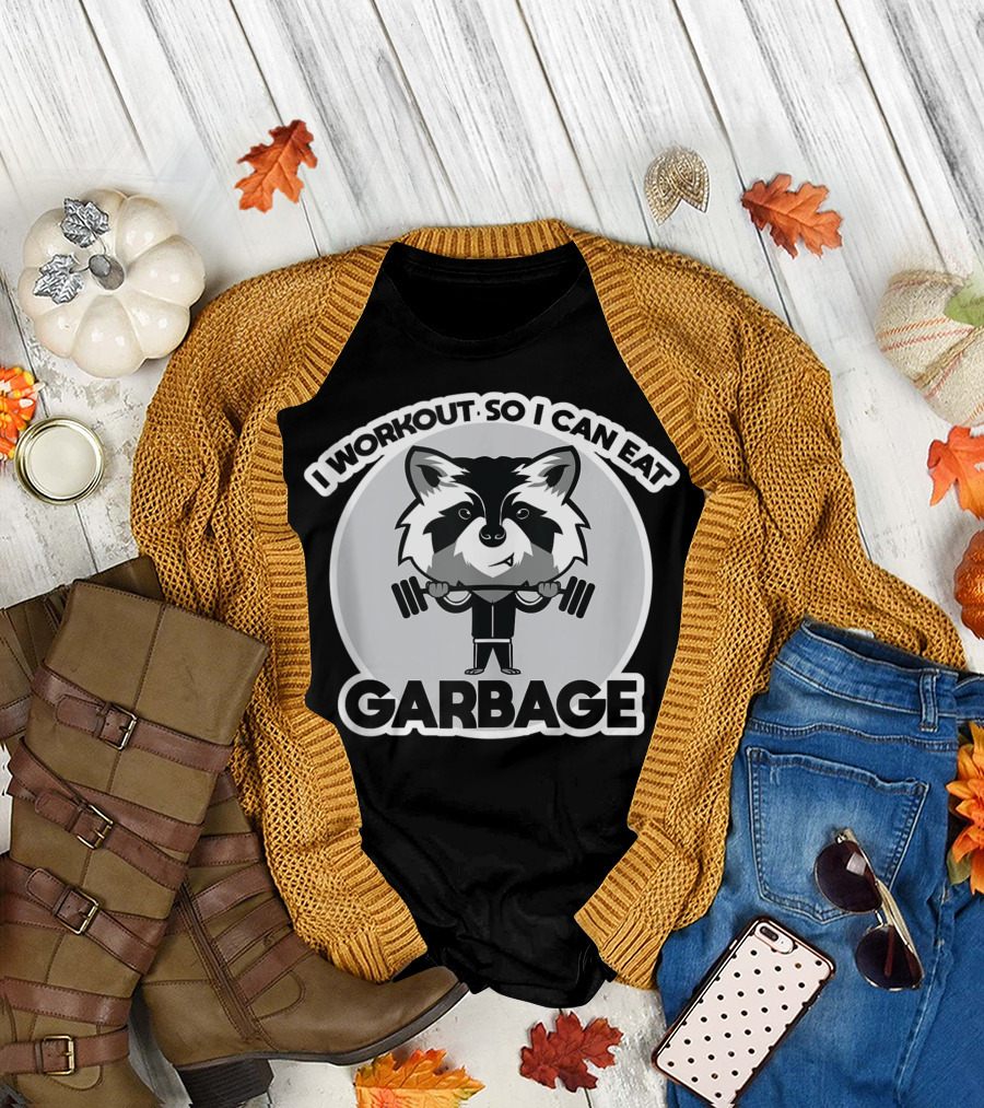 I Workout So I Can Eat Garbage Raccoon Holding Weights T-Shirt