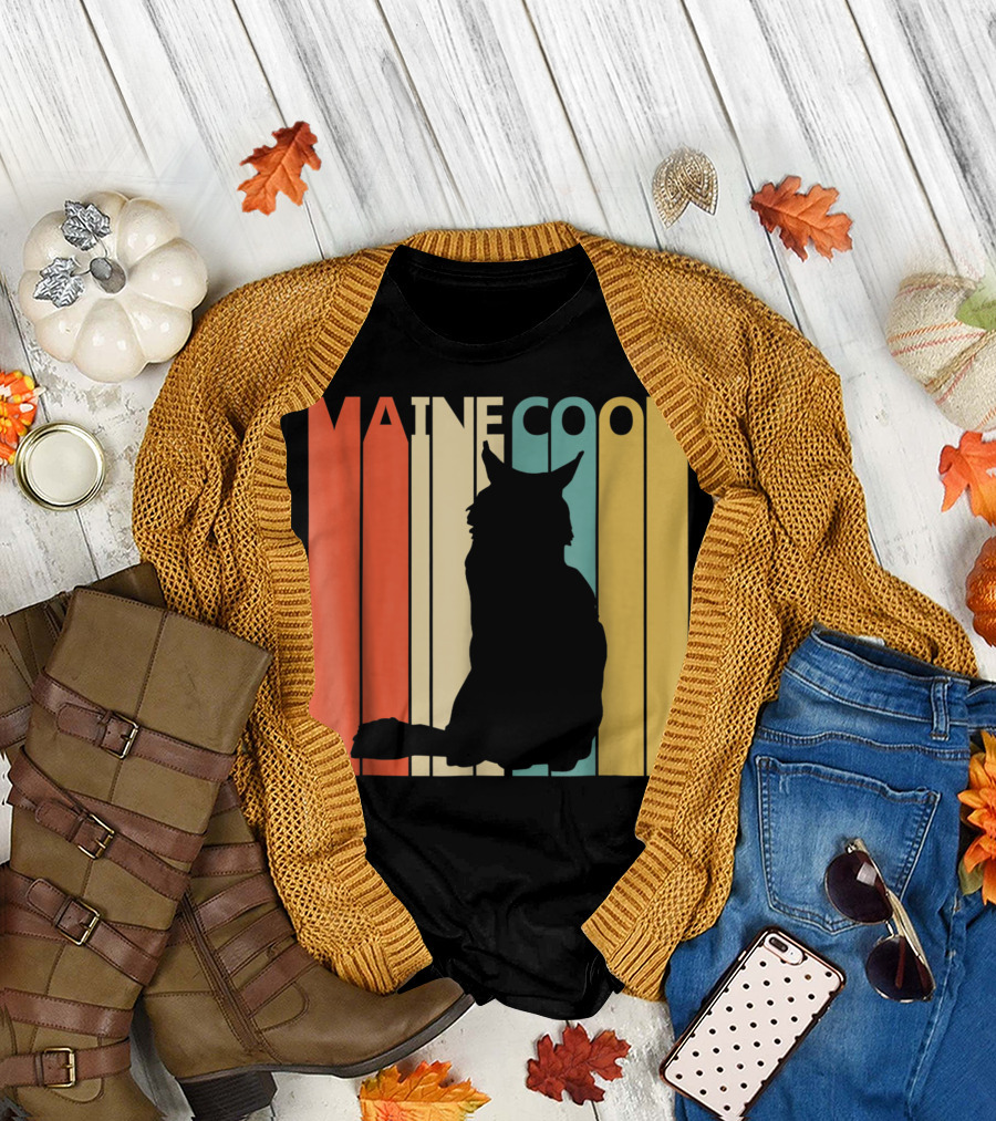 Maine Coon Vintage Striped Silhouette Cat Owner T-Shirt