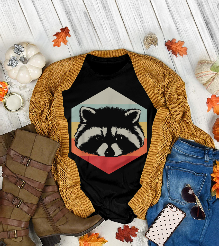 Retro Raccoon Vintage Hexagon T-Shirt