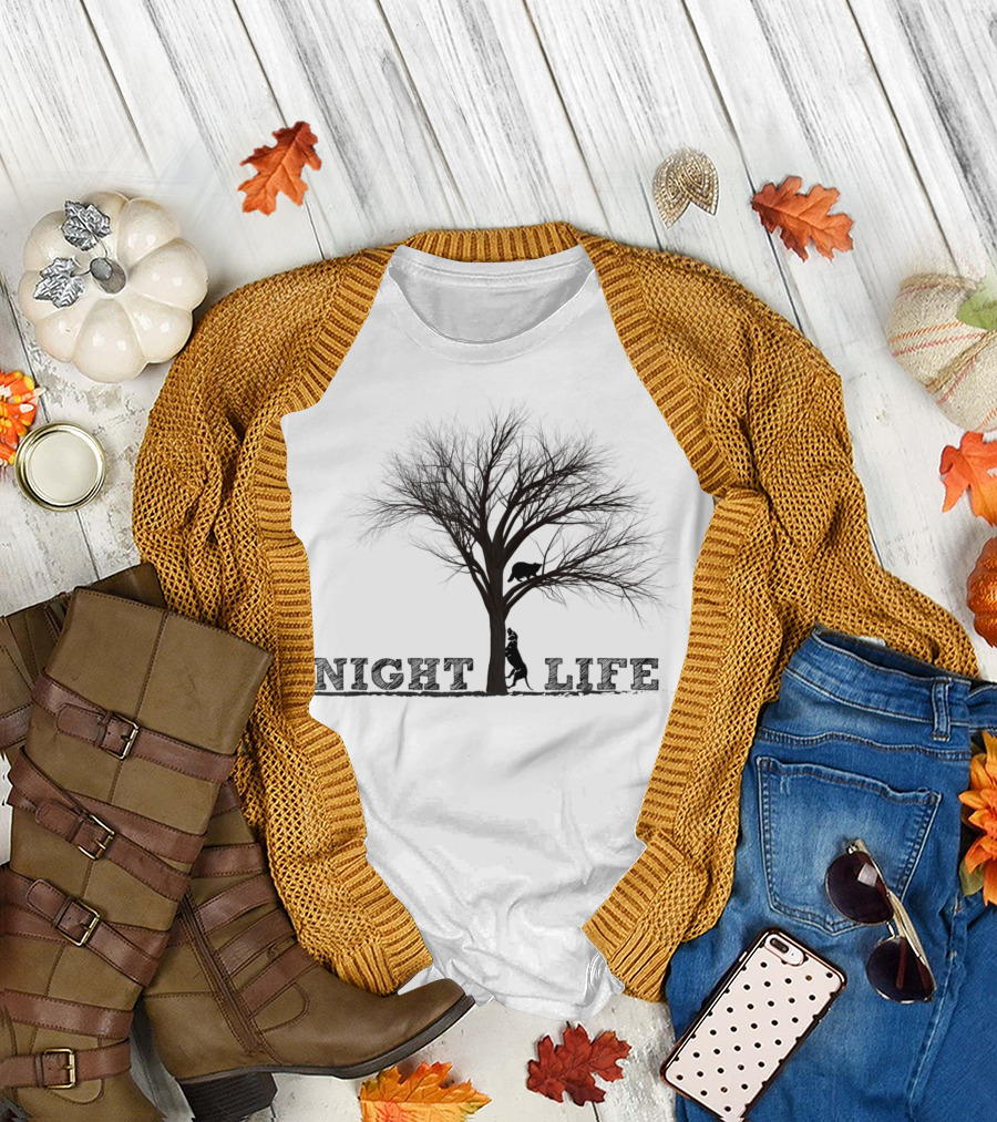 Night Life Raccoon Treeing Dogs Hunting T-Shirt