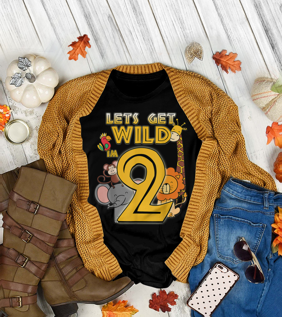 Lets Get Wild I'm 2 Years Old Zoo Animals Safari 2nd Birthday T-Shirt