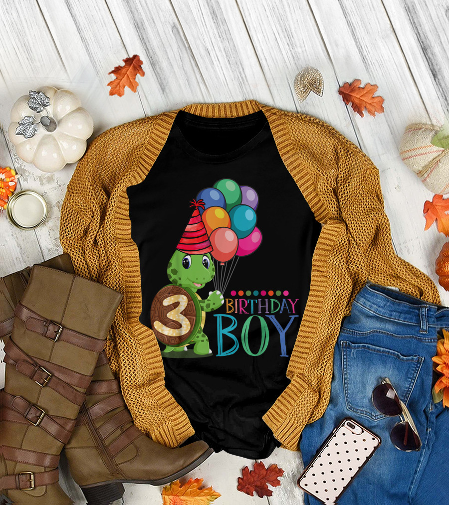 3 Years Old 3rd Birthday Turtle Birthday Boy Party Balloons T-Shirt