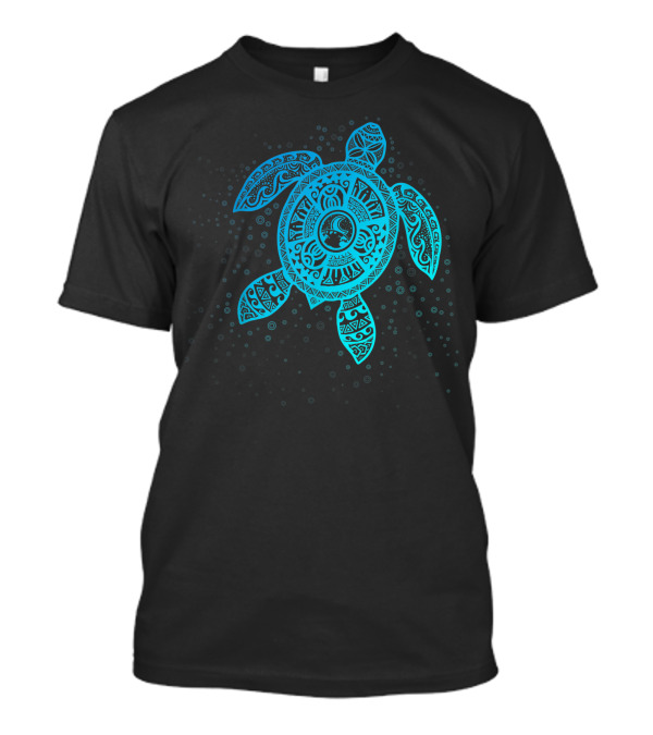 Intricate Boho Tiki Teal Sea Turtle With Bubbles T-Shirt