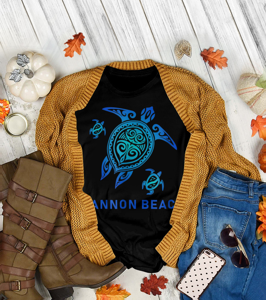 Cannon Beach Oregon Sea Blue Tribal Turtle Family Ocean T-Shirt