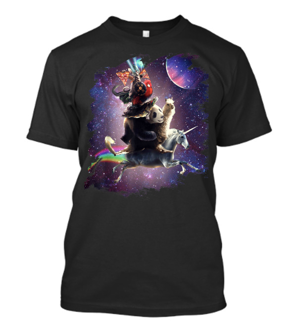 Cat Riding Chicken Turtle Panda Llama Unicorn Galaxy Adventure T-Shirt