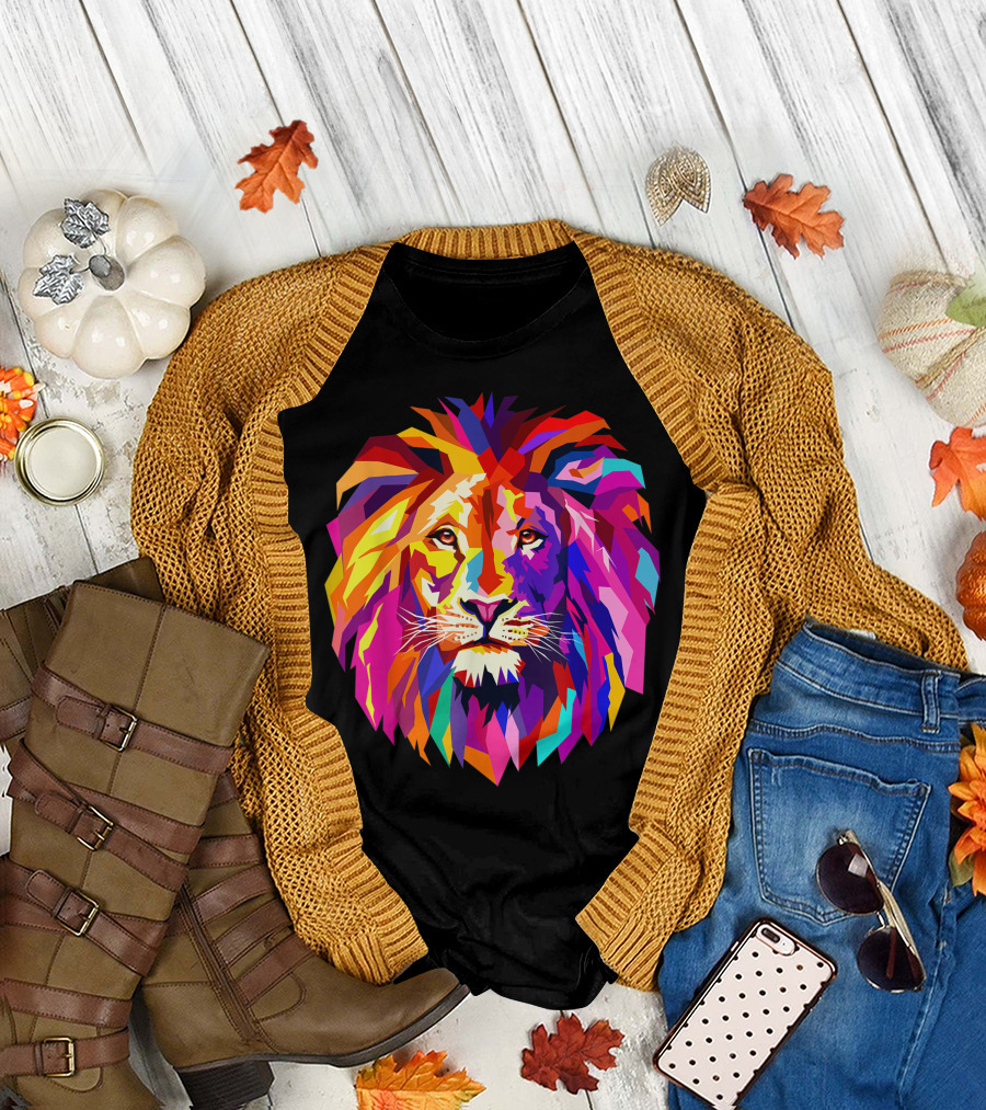Cool Bright Colorful Lion Head T-Shirt