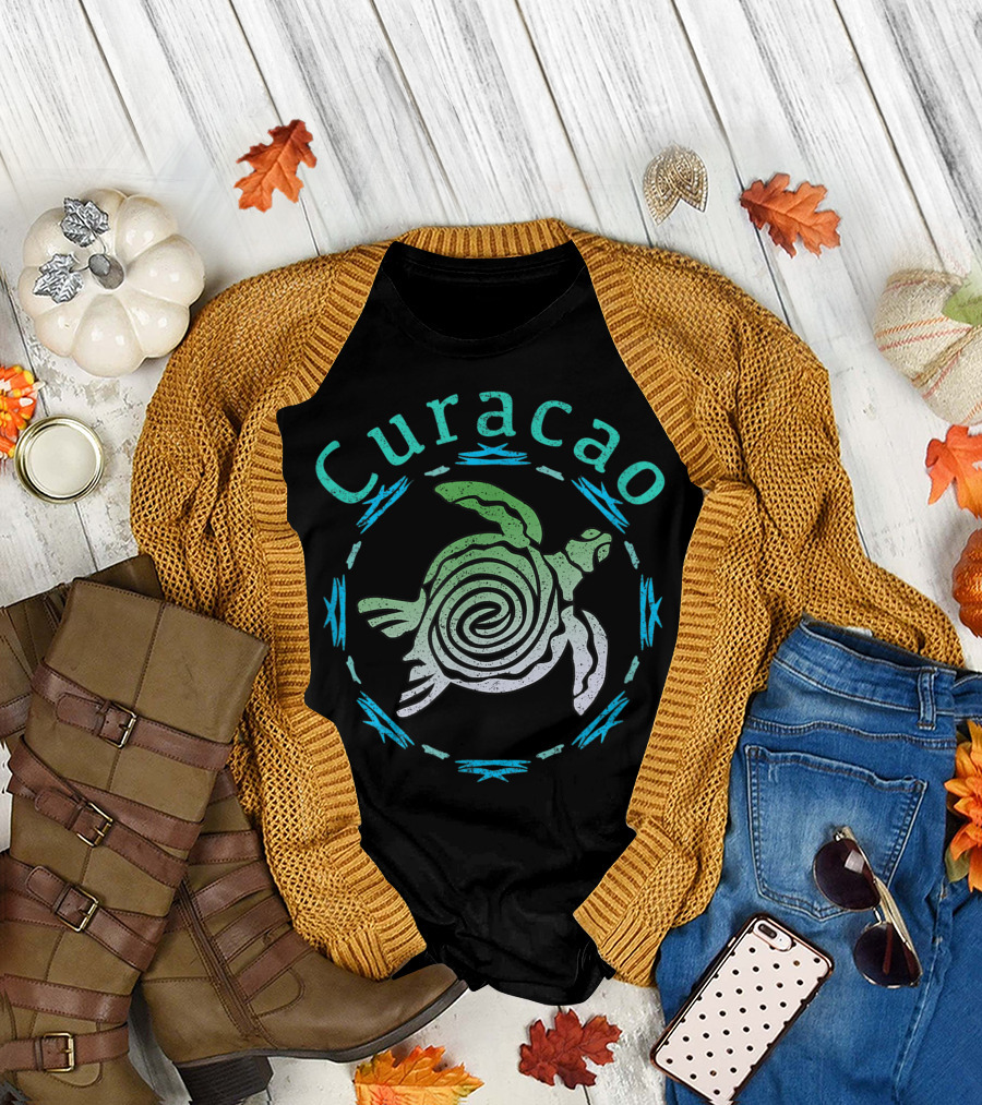Curacao Vintage Tribal Turtle Spiral T-Shirt