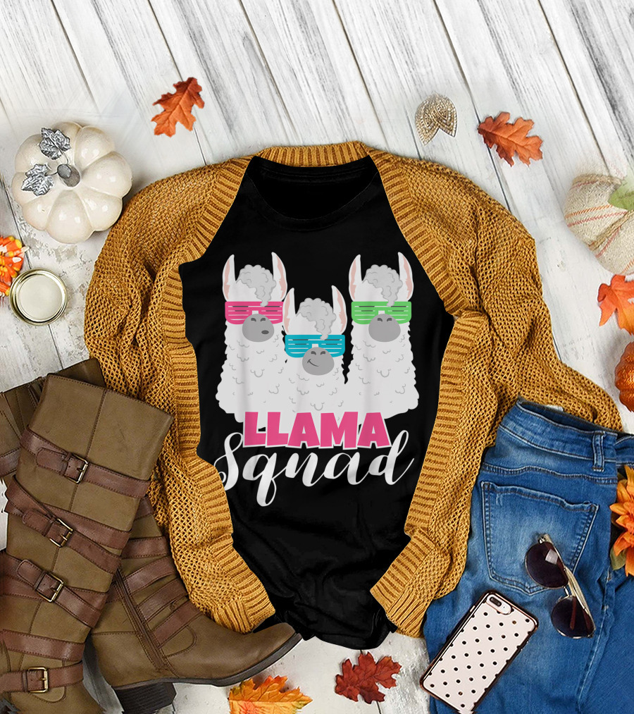Llama Squad Cute 80S Style with Colorful Sunglasses T-Shirt