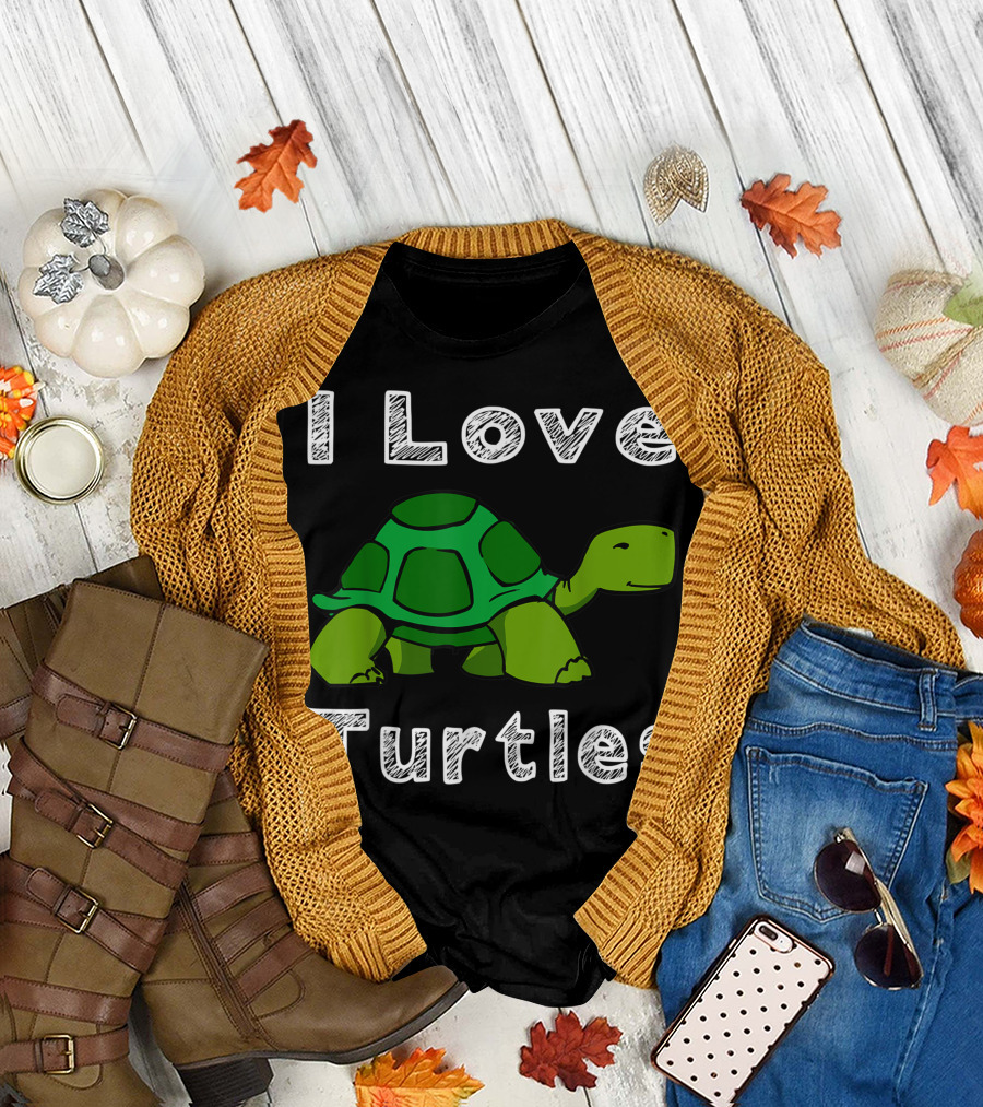 I Love Turtles Tortoise Reptile Zoo Sea Turtle Ocean Cute Green Tortoise T-Shirt