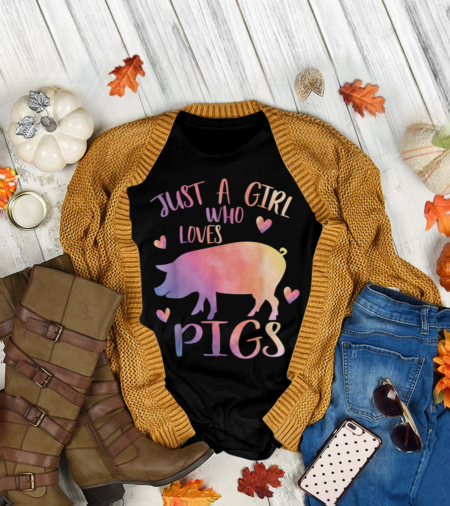 Just A Girl Who Loves Pigs Watercolor Pig Hearts T-Shirt