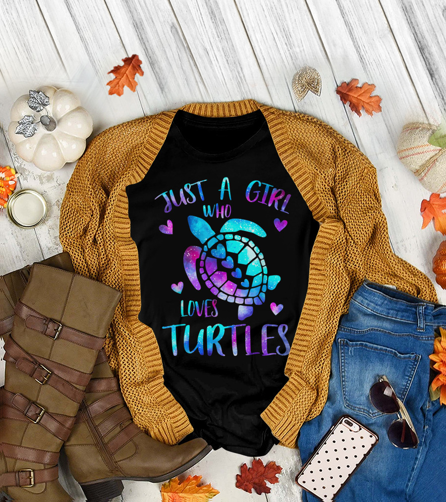 Just A Girl Who Loves Turtles Galaxy Space Sea Turtle Hearts T-Shirt
