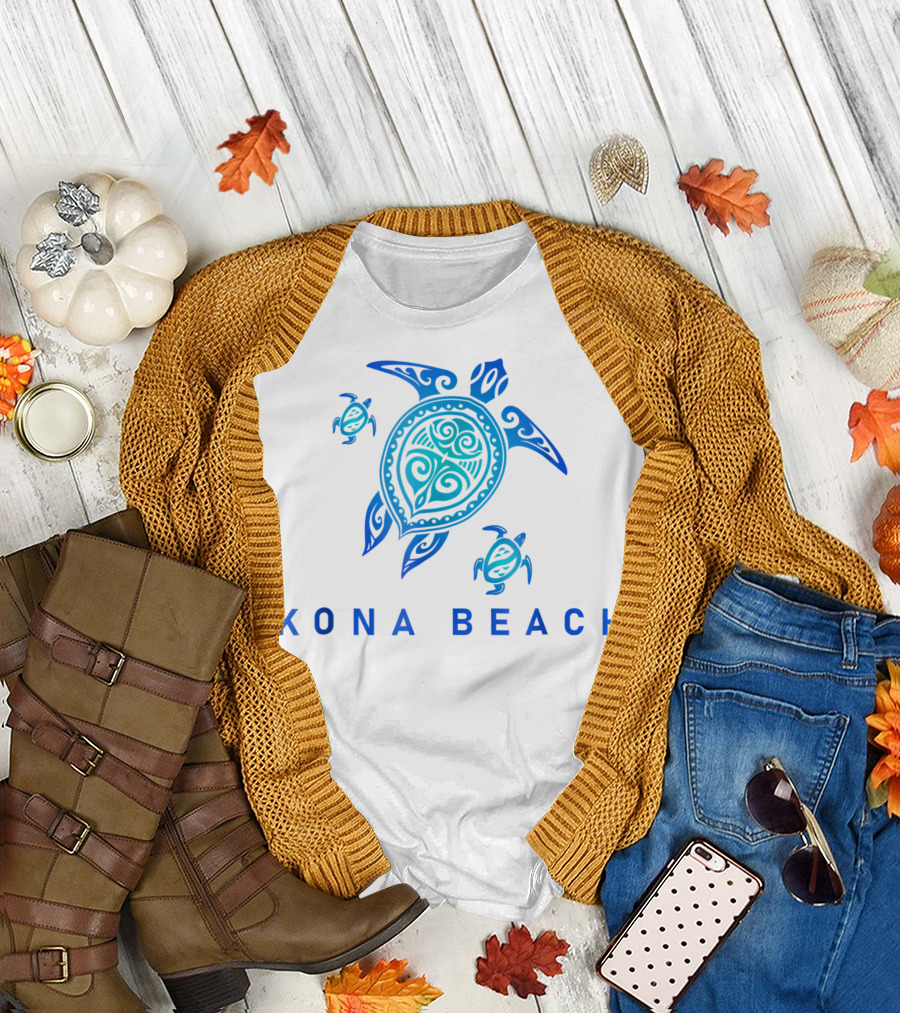 Kona Beach Sea Blue Tribal Turtle Hawaii T-Shirt