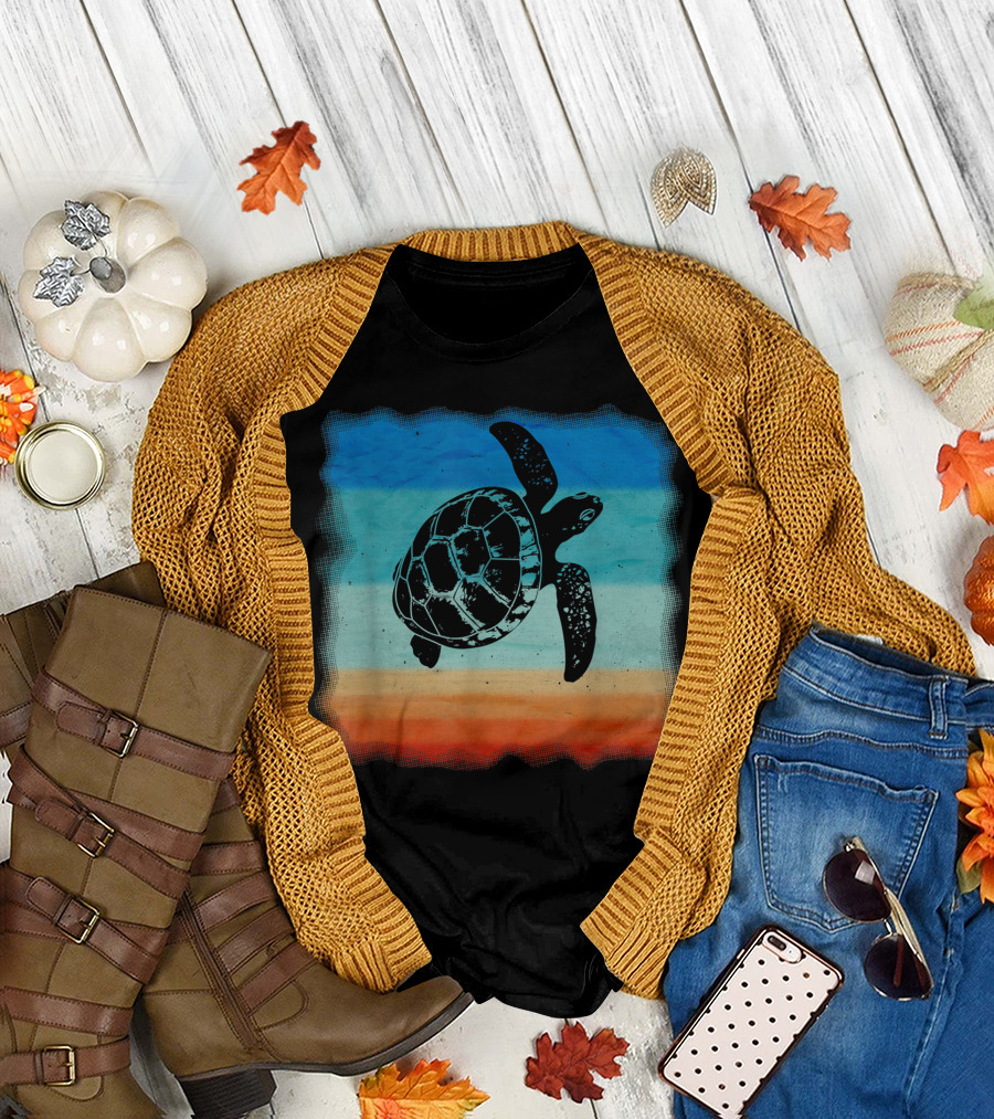Love Sea Turtles Vintage Skip A Straw Save A Turtle Retro Stripes T-Shirt