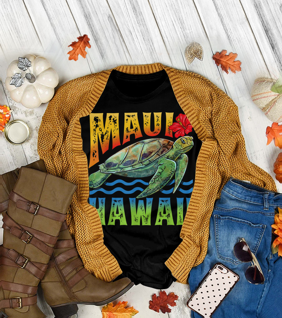 Maui Hawaii Hawaiian Turtle Tropical Summer Hibiscus Flower T-Shirt