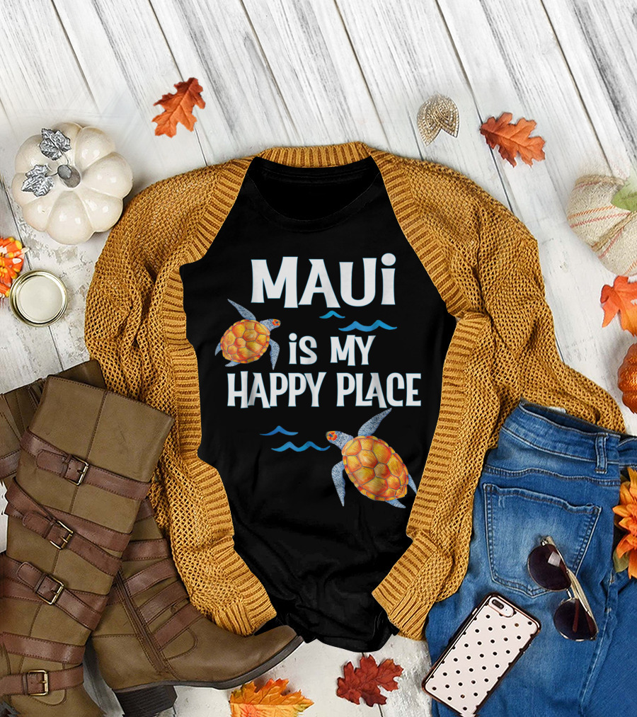 Maui Is My Happy Place Sea Turtles Waves T-Shirt