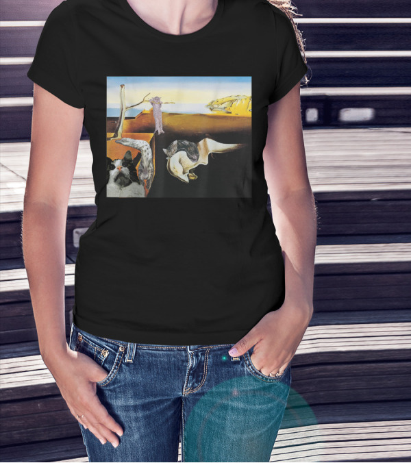 Persistence Of Meowory Melting Cat Classic Surreal Landscape T-Shirt