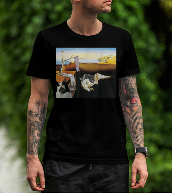 Persistence Of Meowory Melting Cat Classic Surreal Landscape T-Shirt