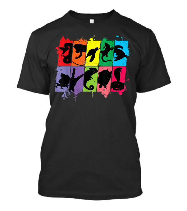 Reptile Lover Pet Snake Lizard Colorful Silhouette Blocks T-Shirt