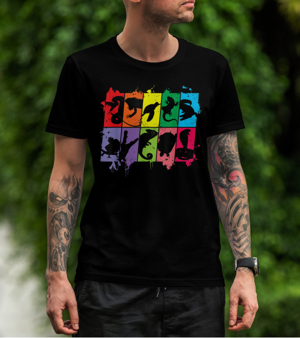 Reptile Lover Pet Snake Lizard Colorful Silhouette Blocks T-Shirt