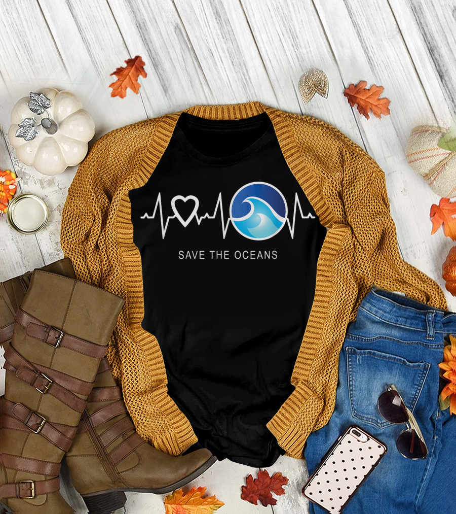 Save The Oceans Heartbeat Love Wave Mother Earth Day T-Shirt