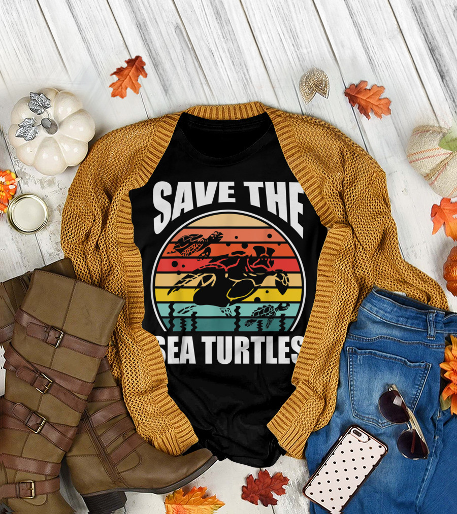 Save The Sea Turtles Vintage Sunset Ocean Conservation T-Shirt