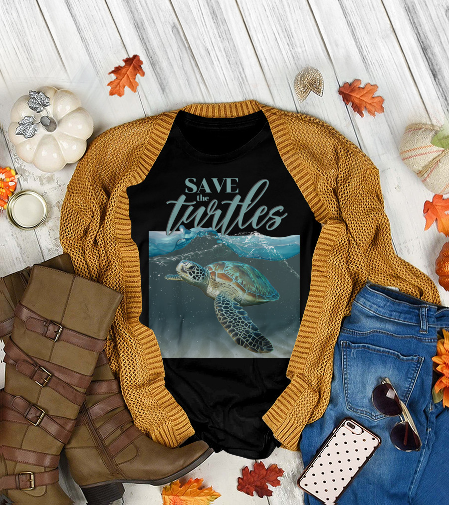 SAVE THE TURTLES Colorful Sea Turtle Ocean Conservation T-Shirt