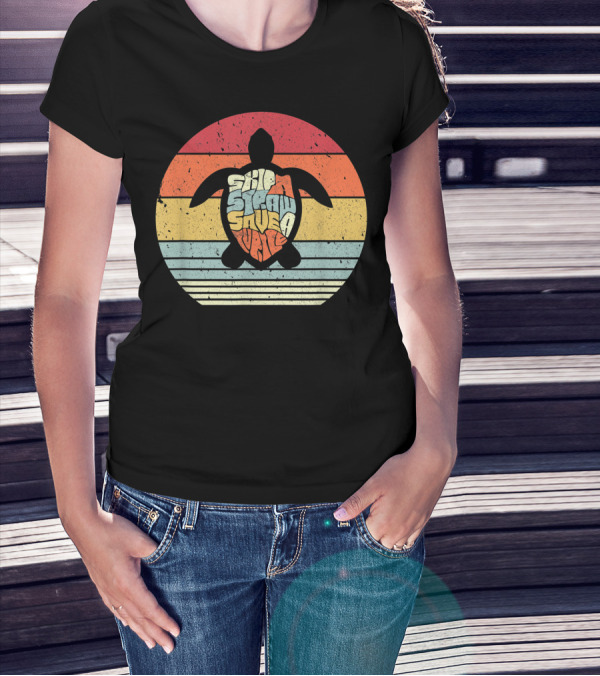 Skip A Straw Save A Turtle Save The Turtles R2 Retro Sunset T-Shirt