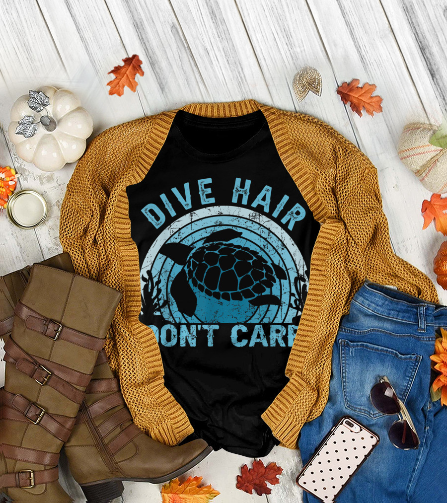 Dive Hair Don't Care Turtle Scuba Diving T-Shirt