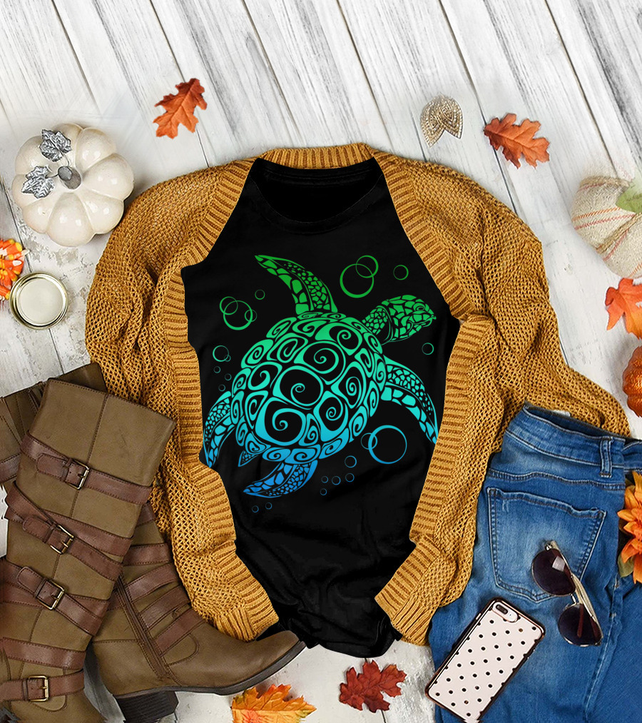 Sea Turtle Hawaiian Honu Tribal Swirl T-Shirt