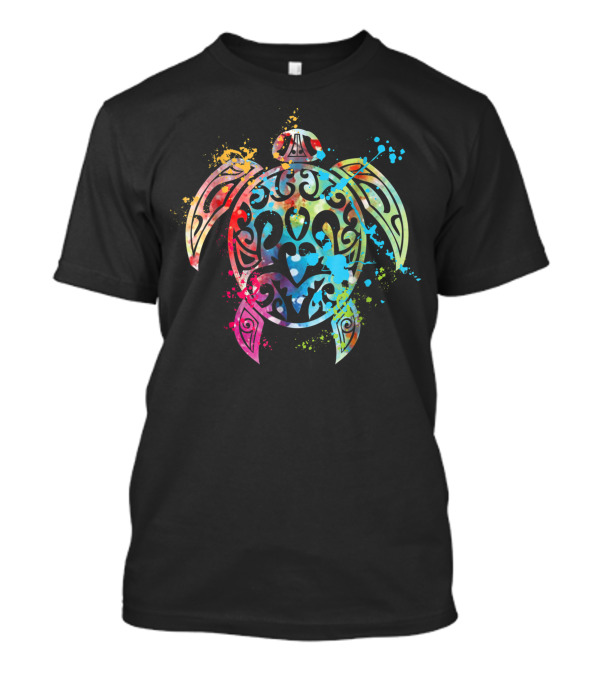 Sea Turtle Vibrant Watercolor Tribal Splashes T-Shirt