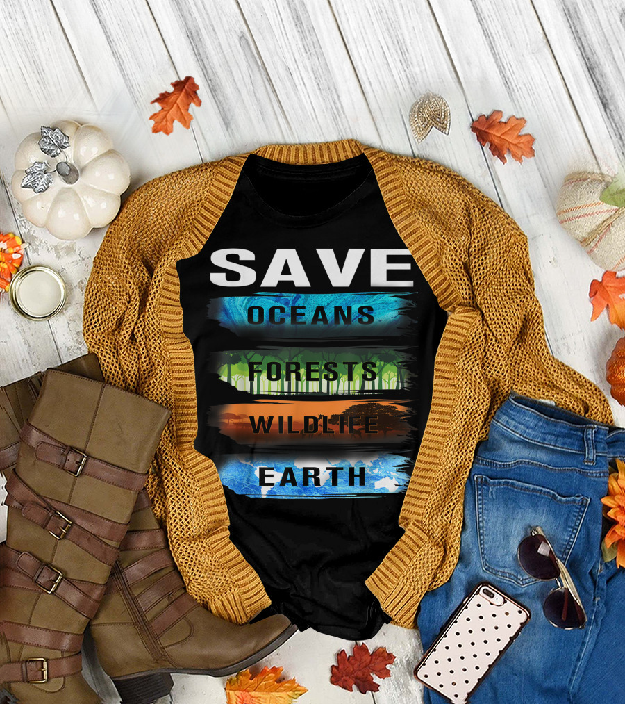 Save Oceans Forests Wildlife Earth Environmental Awareness T-Shirt