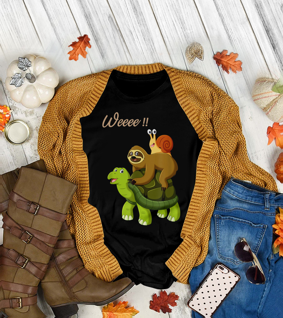 Weeee Cute Lazy Sloth Spirit Animal Lover Sloth Riding Turtle with Snail T-Shirt