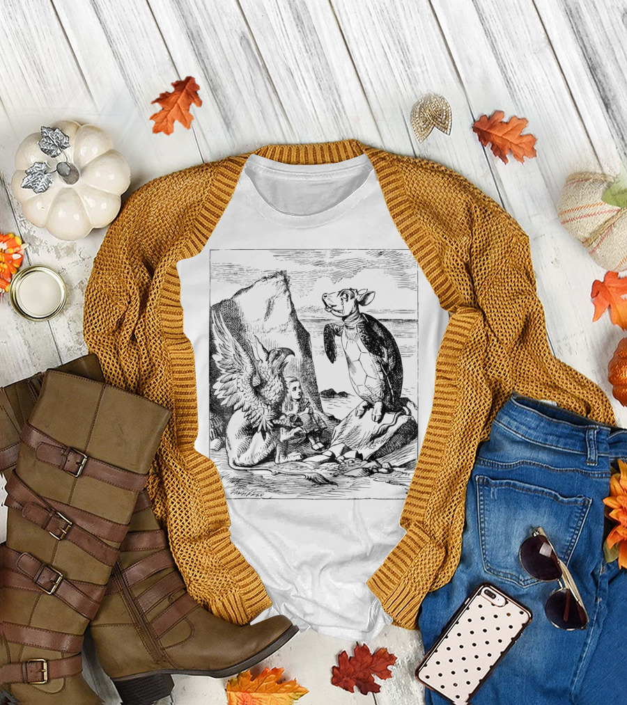 Big Texas Mock Turtle Gryphon Alice Wonderland Scene T-Shirt