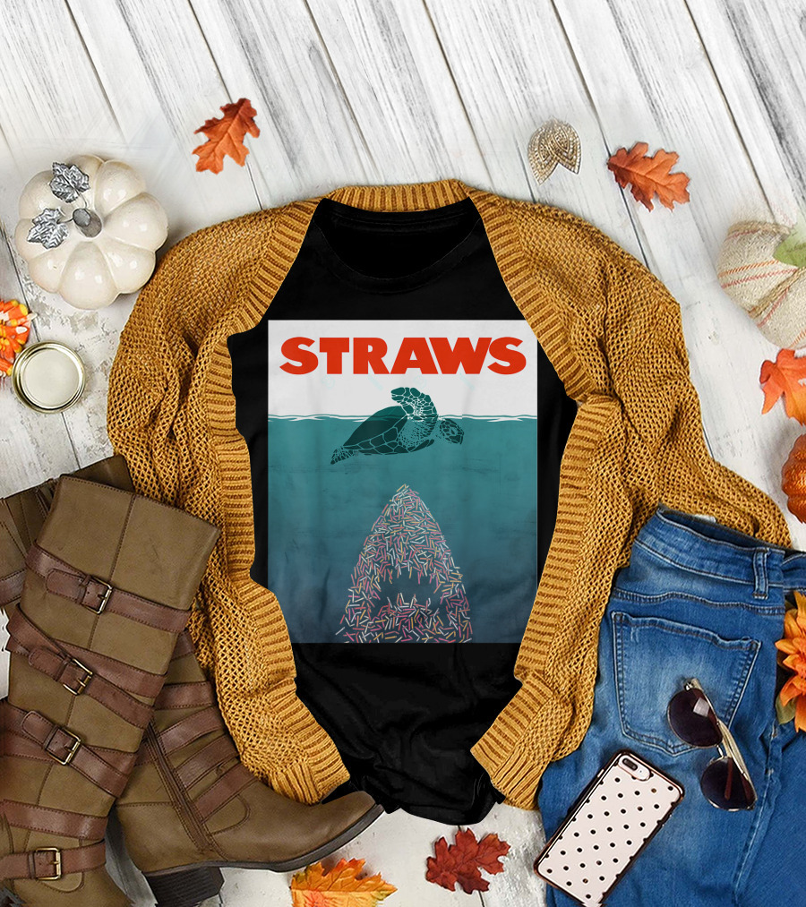Straws Save The Turtles No Straws Shark T-Shirt