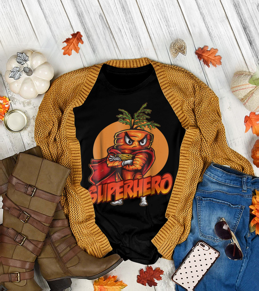 Angry Carrot Superhero Vegetarian Vegan Heroic Cape Veggie Power T-Shirt